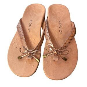 Vionic Bella Orthotic Toe Post Sandal Flip Flop Thong Size 9 Narrow Rose Gold